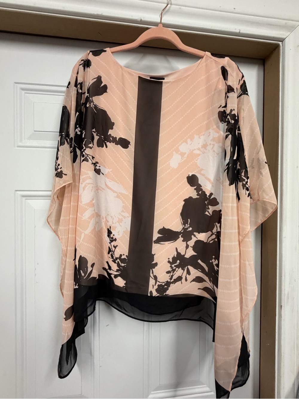 JM Collection Peach Floral Sheer Tunic w/Black Panels sm tank #210